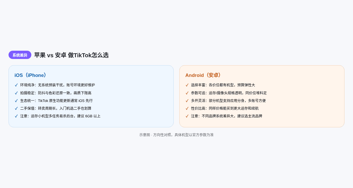 苹果与安卓做TikTok适用场景对照