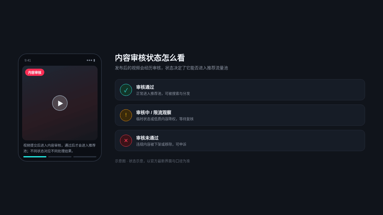 TikTok内容审核状态示意