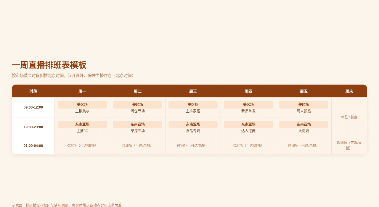 一周直播排班表模板