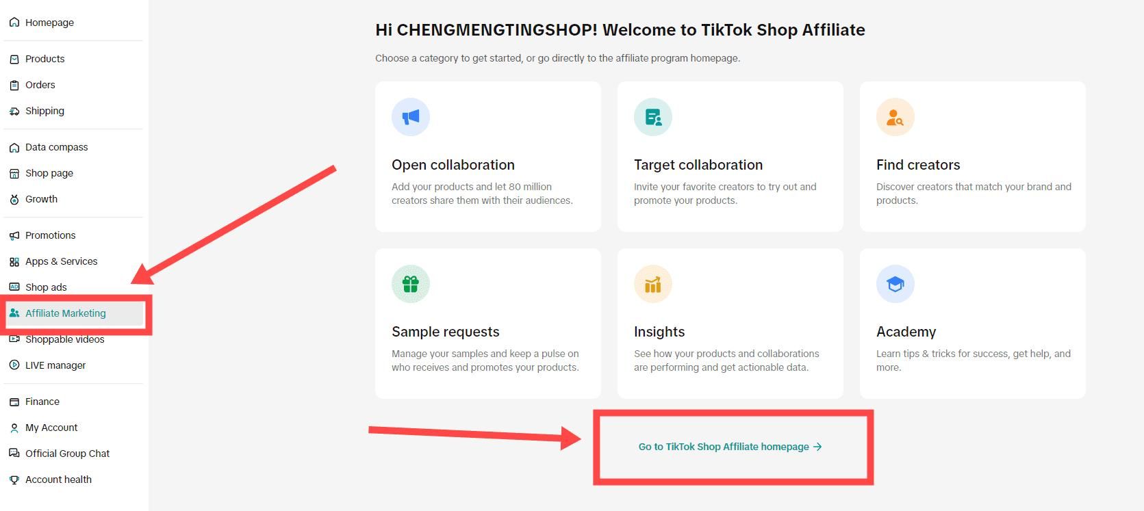 TikTok Shop联盟营销后台欢迎页